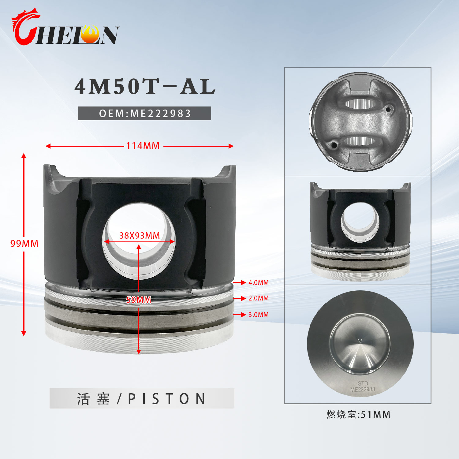 4M50 Piston + Piston Rings For Mitsubishi 4M50 4M50T Engine Parts piston Combustion Chamber 60.5mm STD 4M50 piston Rings set Piston ME222983