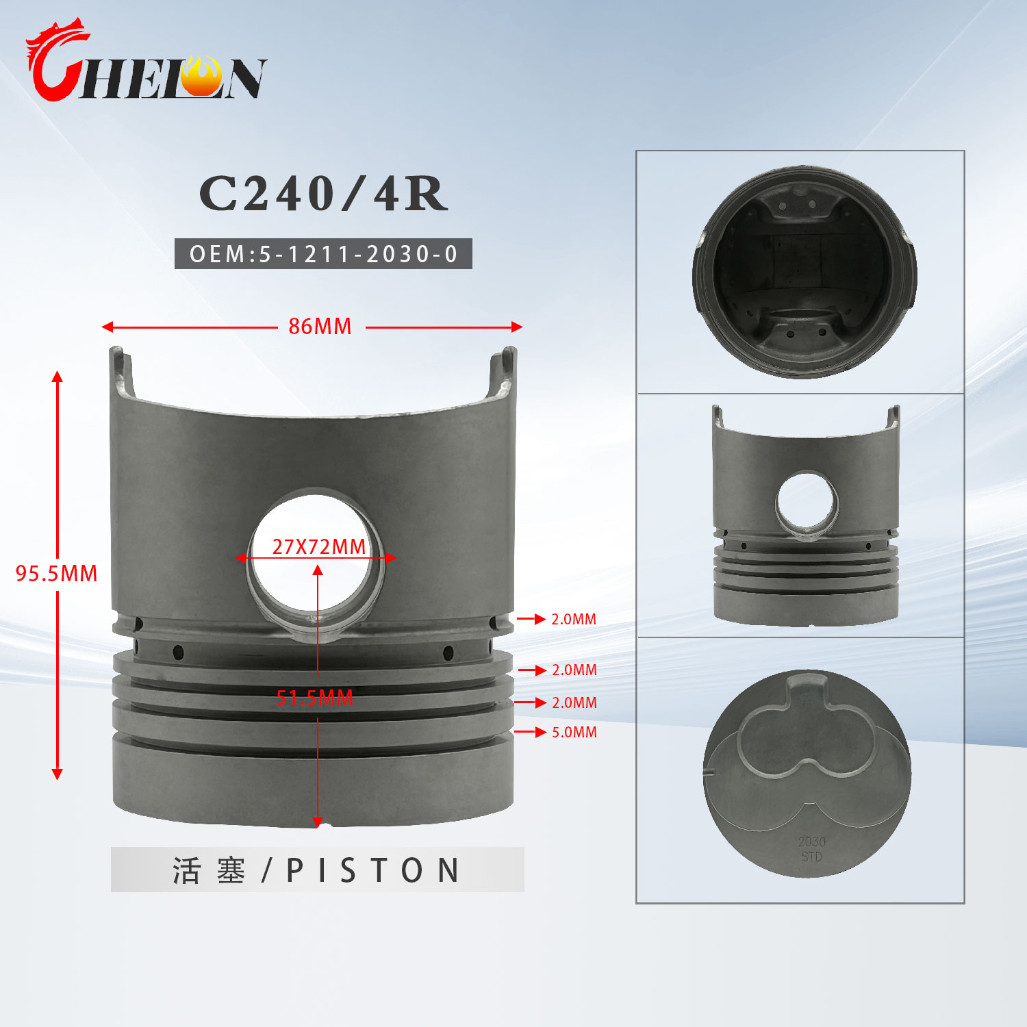 C190 Piston 5-12111-203-0 Suitable for Isuzu Engine Parts 5121112030